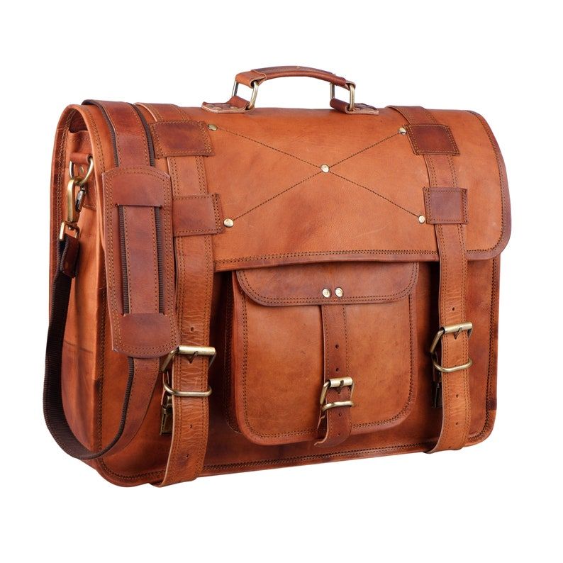 Customized Real Leather Laptop Briefcase, Leather Shoulder Messenger Bag, Brown Genuine Leather Bag, Leather Cross Body Bag