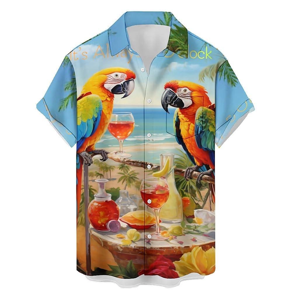 2025 New Men's Shirt 3d Fashion Casual Parrot Bird Print Hawaiian Lapel Button Shirt Short Sleeve Top Homme Harajuku Ropa Hombre