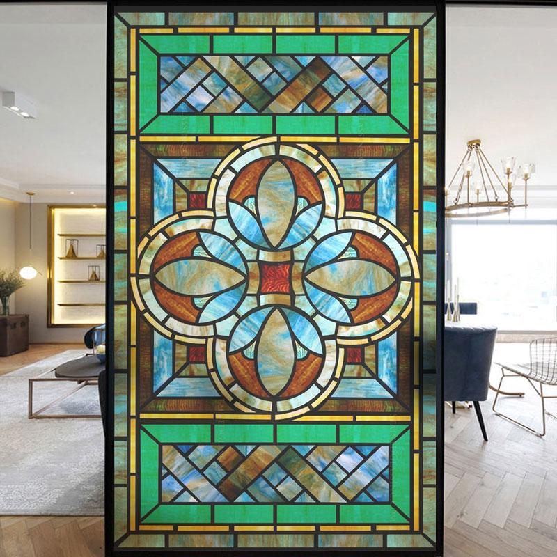 Colorful Stained Frosted Glass Film Modern Art Geometry Pattern Window Stickers Opaque Self-adhesive European Home Decor Privacy