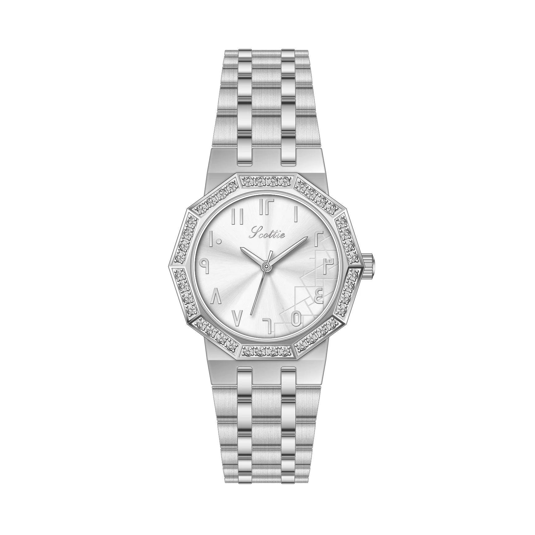 9799 Fashion Steel Belt Women S Watch With Diamond Polygon Design