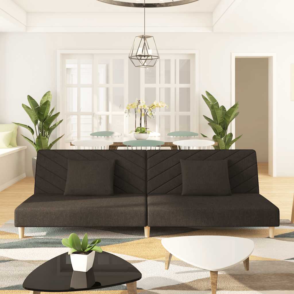 2 Seater Sofa Bed with 2 Pillows Brown Fabric