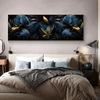 Luxurious Golden Wall Art with Black Background and Dark Floral Canvas Painting Flower Posters Prints for Living Room Decoration