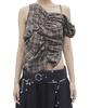 Holy Number Seven One-Shoulder Shirred Blouse _ Check Brown