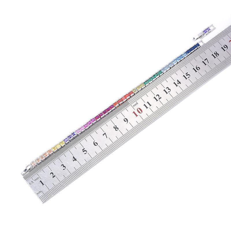 Princess Fang Gradual Change Color Gemstone Rainbow Full Diamond Chain Plated Platinum Color Sapphire Zircon Temperament Bracelet Women