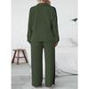 Moda mujer Casual Primavera Otoño Color sólido estampado manga larga POLO cuello pantalones pantalones trajes