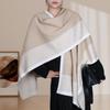 Elegant Color Block Knit Shawl Cape - Women's Versatile Autumn/Winter Outerwear