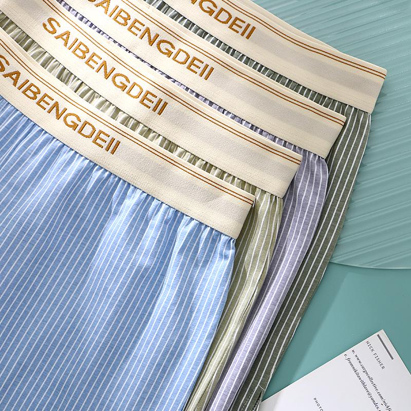 "Men's Loose-Fit Striped Cotton Boxer Shorts - Breathable, Large Size"