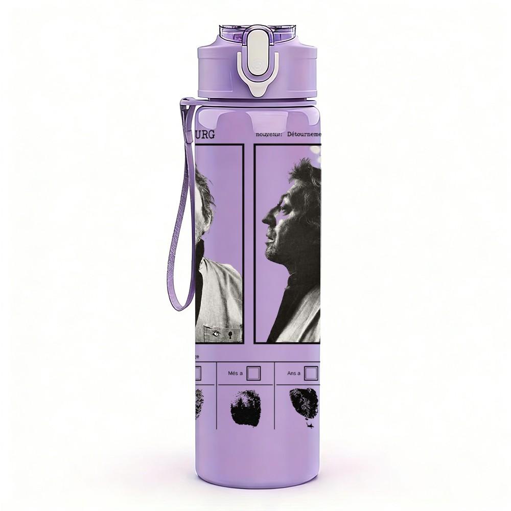 1PC Black White Duo Photo 750ml Sports Water Bottle Leakproof Straw Lid Outdoor Office Home