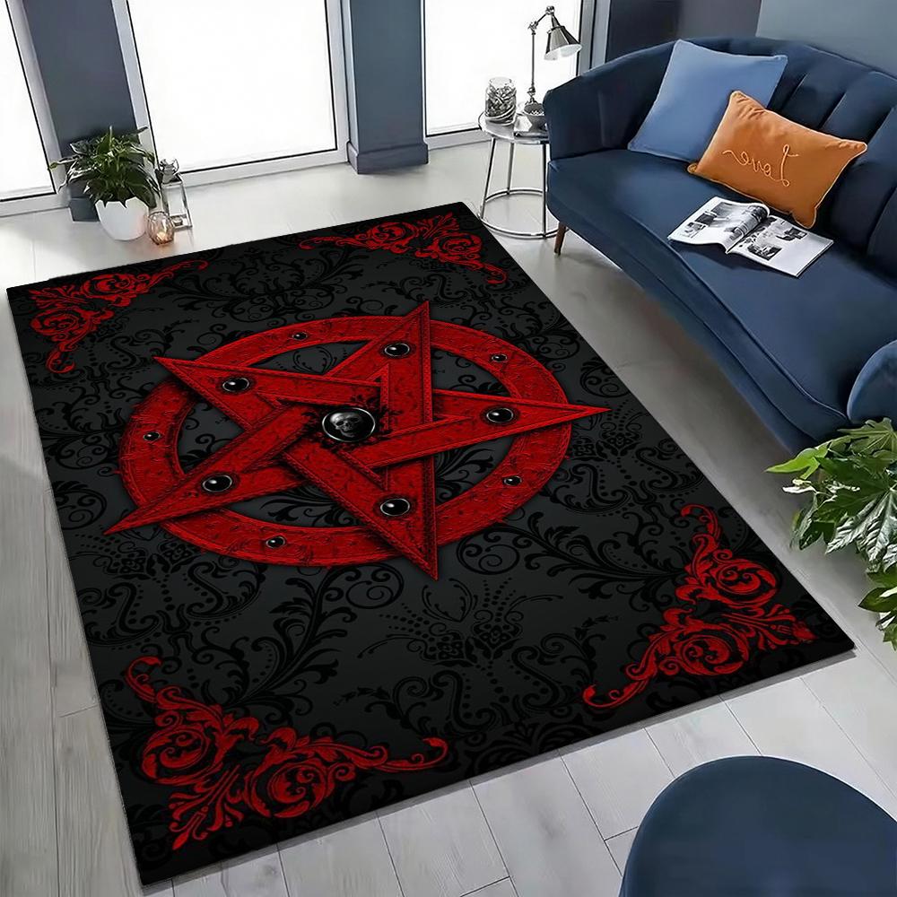 Dark Baphomet Pentagram Art Indoor Rug Soundproof Shockabsorbing Carpet For Office Study Home Decor Memorial Gift