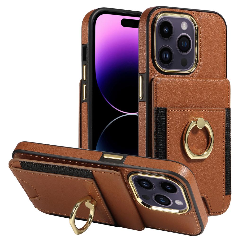 For iPhone 15 PU Leather+TPU Phone Case Card Slots RFID Blocking Kickstand Cover
