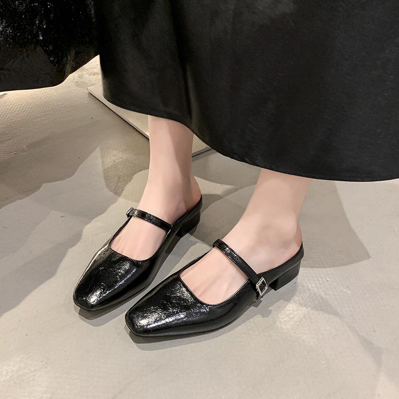 Baotou Halbschuhe Damen Sommer Außenbekleidung Frühling und Herbst neu Koreanische Version Französisches Abendbrise Temperament Silber Einzelne Schuhe dick h