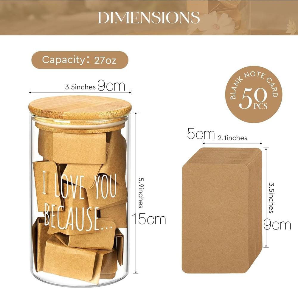 50 Blank Love Notes Memory Jar, Anniversary Birthday Gifts for Boyfriend Girlfriend Husband Wife Mom Dad Friends, Couple Gifts