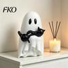 Miniature Ghost And Cat Craft Halloween Ornament, Hugging A Black Sculpture, Whimsical Figurine Resin Unique Figurine, for Home Bedroom Entrance