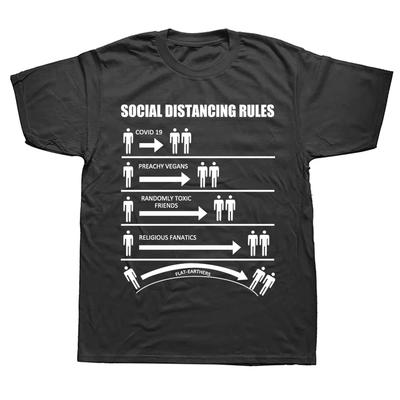 Novelty Social Distancing Rules Funny Flat Earth T Shirts Streetwear Short Sleeve Birthday Gifts Summer Style Tshirt Men