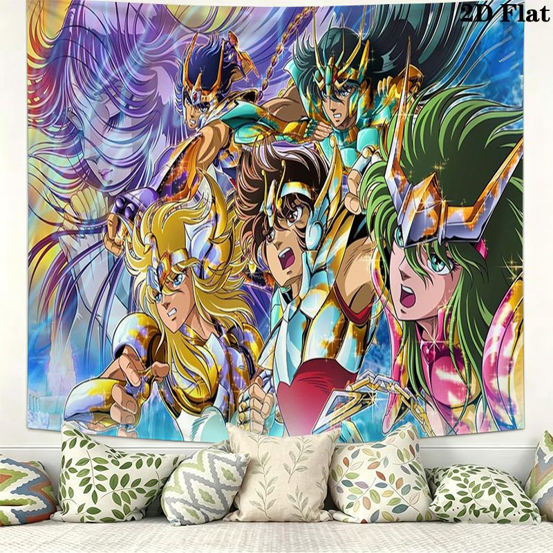 Anime Saint Seiya Wall Tapestry Aesthetic Wall Hanging Printed Fabric Blanket Decorative Tapestries for Bedroom Living Room Home Decor