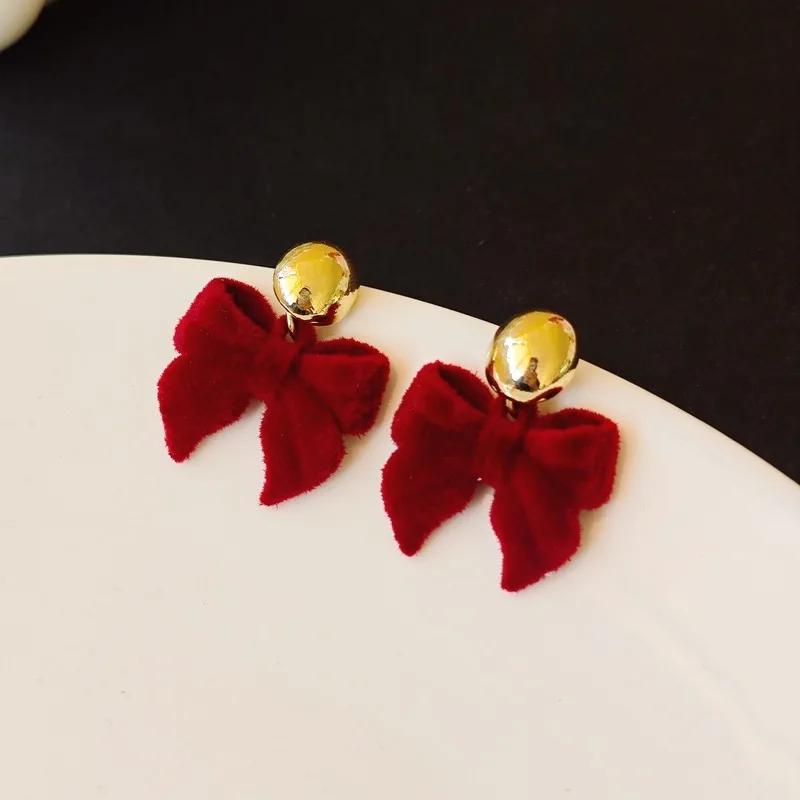 LATS Red Black Bowtie Earrings for Women Girls Simulated Pearl Cloth Bow Tie Earrings Jewelry Ear Accessories Beautiful Gifts