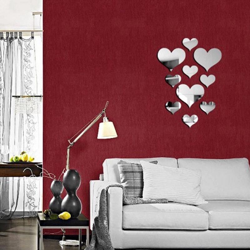 10PCS Love Heart Removable 3D Mirror Wall Sticker