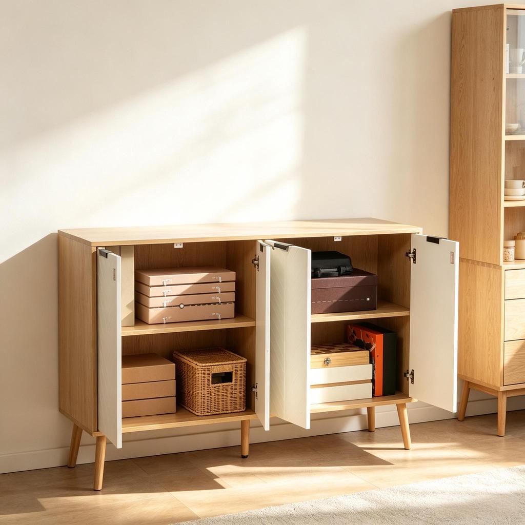 Stylish storage cabinet with lots of storage space, four-door sideboard, elegant lowboard (only with storage cabinet)