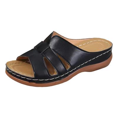 Dames Leren Sandalen Dames Holle Effen Kleur Mode Dikke Zool Slippers Grote Maat Lente En Zomer Sandalias De Mujer