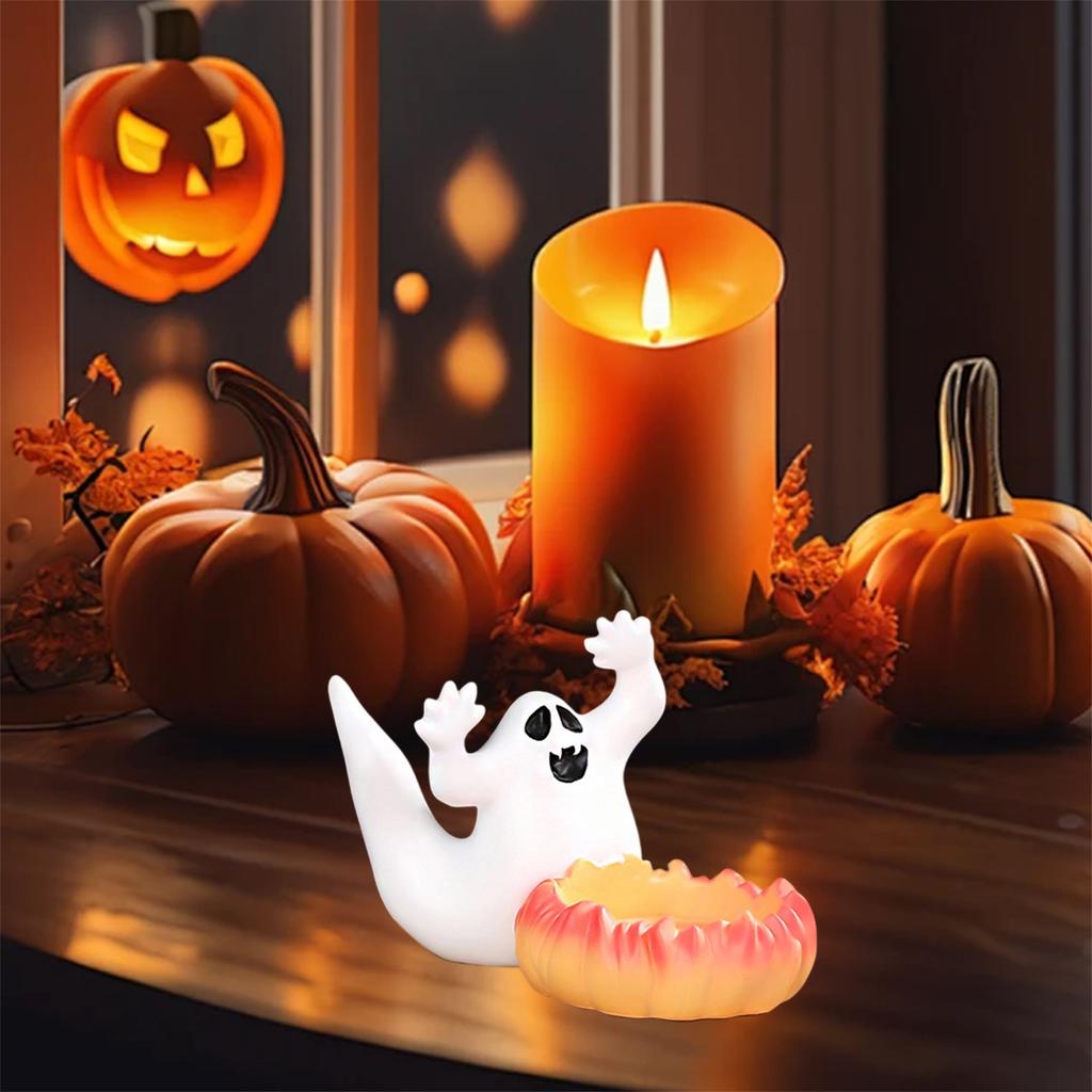 Spooky Halloween Resin Witch Bat Jack-O -Lantern Tealight Holder Table Centerpieces for Home Party Holiday Decorations