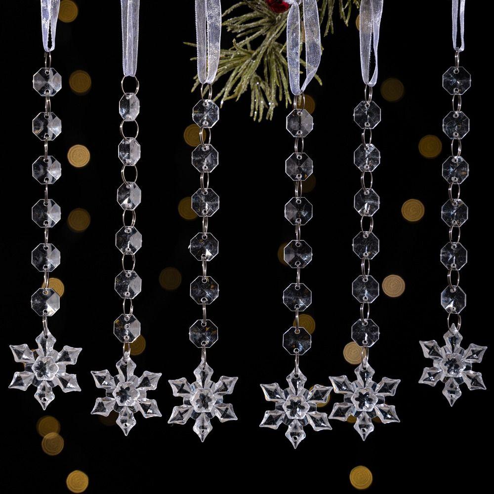 6pcs/set Transparent Acrylic Ice Pendants Sparkling Crystal Prisms Snowflake Ornament Acrylic Christmas Tree Hanging