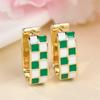 Green Black and White Checkered Pattern Squar Hoop Earrings For Women Vintage Gold Silver Color Wedding Jewelry Minimalist Gifts