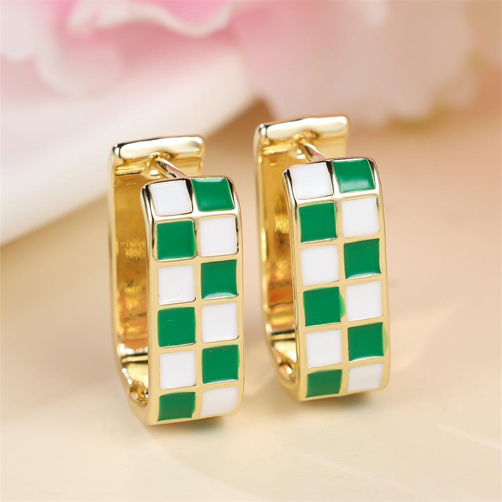 Green Black and White Checkered Pattern Squar Hoop Earrings For Women Vintage Gold Silver Color Wedding Jewelry Minimalist Gifts