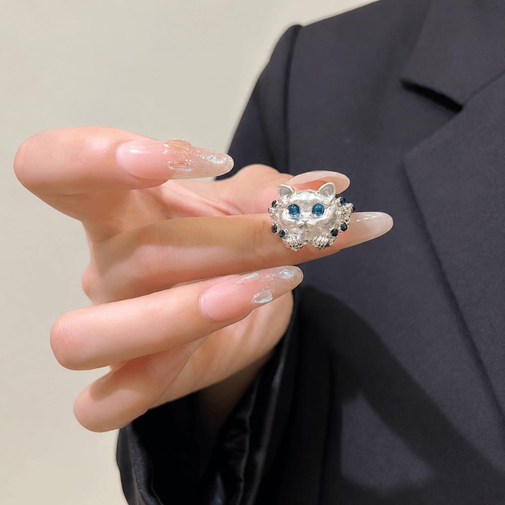 Shiny Finish Open Ring Adjustable Fit Index Finger Ring Dainty Cat Open Ring  Gift for Cat Lovers
