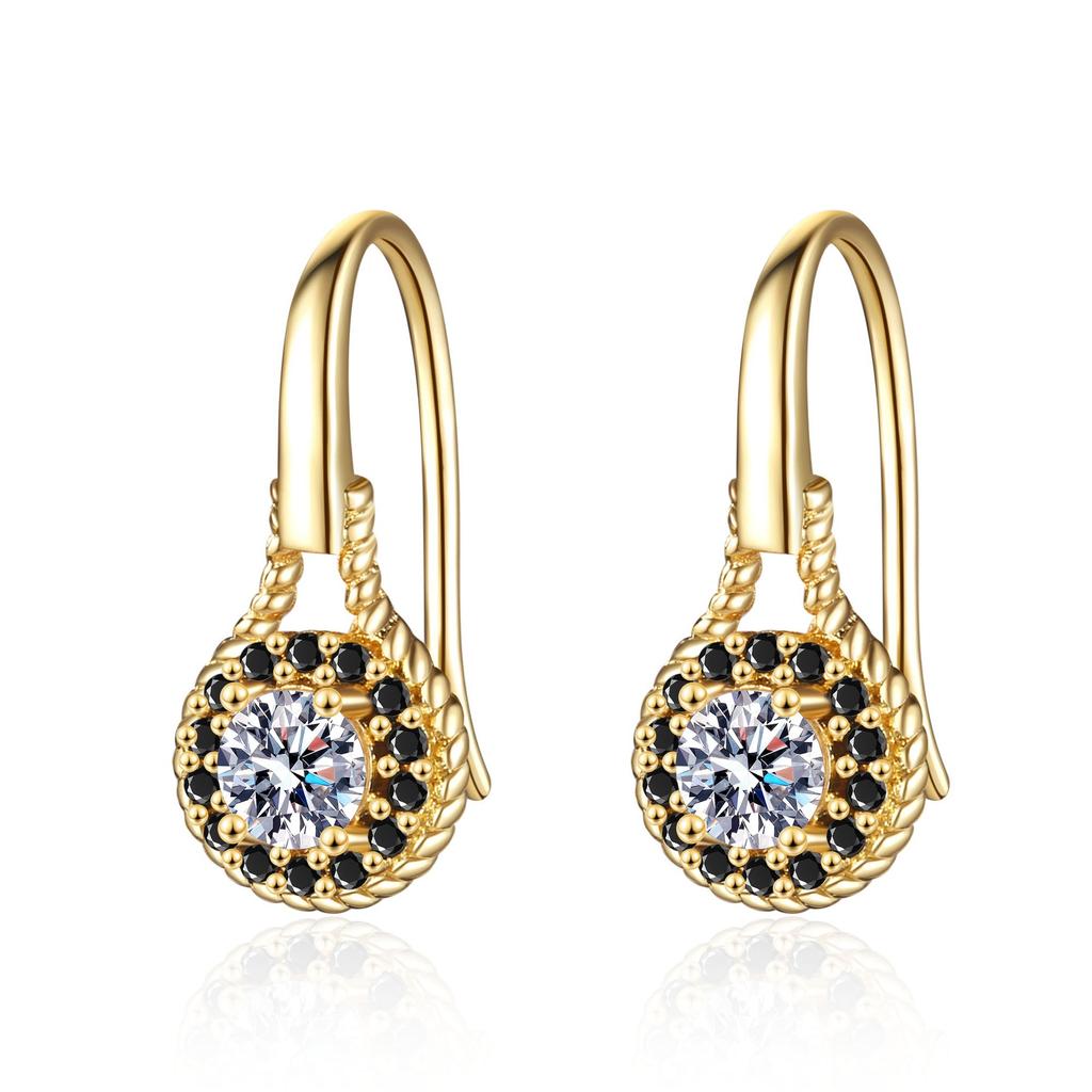 2026 Simple Geometric Round Hollow Earrings Feminine Short Black Zirconium Diamond Ears Hook Ears Jewelry