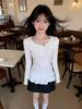 260g Cotton Modal Korean Lace Trim Slim Fit Button Top