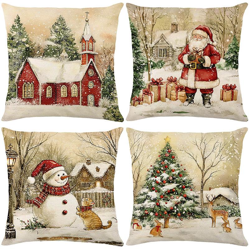 Christmas Pillowcase Santa Claus Printed Polyester PillowSofa Decorative Cushion CoverHoliday Gift