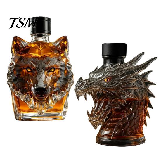 Caraffa da Whiskey in Vetro Resistente 300ml Forma Testa di Lupo Tappo ad Alta Tenuta Stagna Vetro Borosilicato Vino Sigillo a Tenuta Stagna Contenitore per Liquori