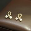 New product simple stone line small stud earrings natural freshwater pearl versatile earrings 925 silver needle earrings women's