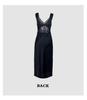 Elegant Black Lace Satin Nightgown: See-through, V-neck, Midi Length, Comfortable Camisole Dress.