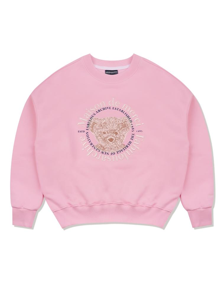 LA MAISON STUDIO Women'S Crop Circle Logo Embossed Bear Friends Heavy Terry Sweatshirt Pink (Fcd3Ts702W)