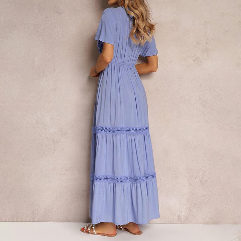 Elegant Ruffle Sleeve V-Neck Lace Patchwork Dress