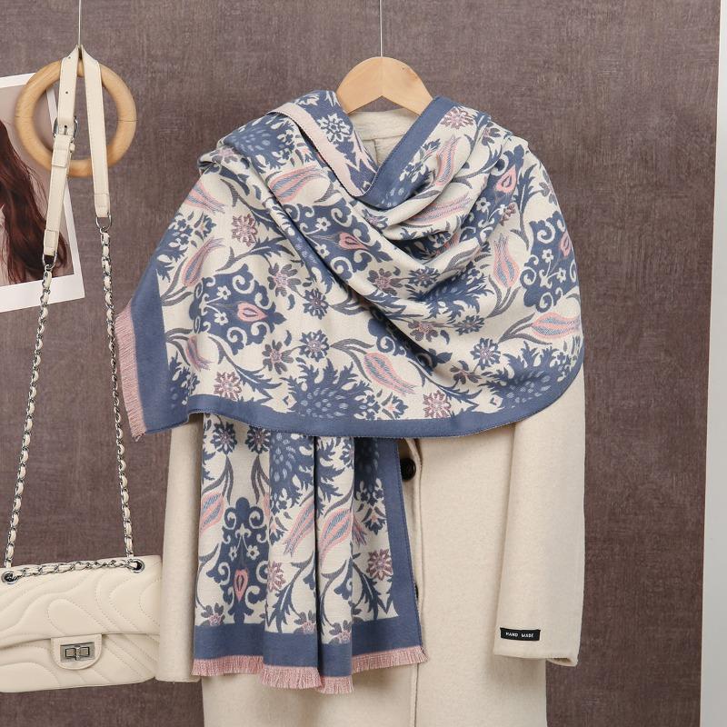

Landscape painting imitation cashmere scarf autumn and winter fashion long thickened fringed scarf warm shawl women