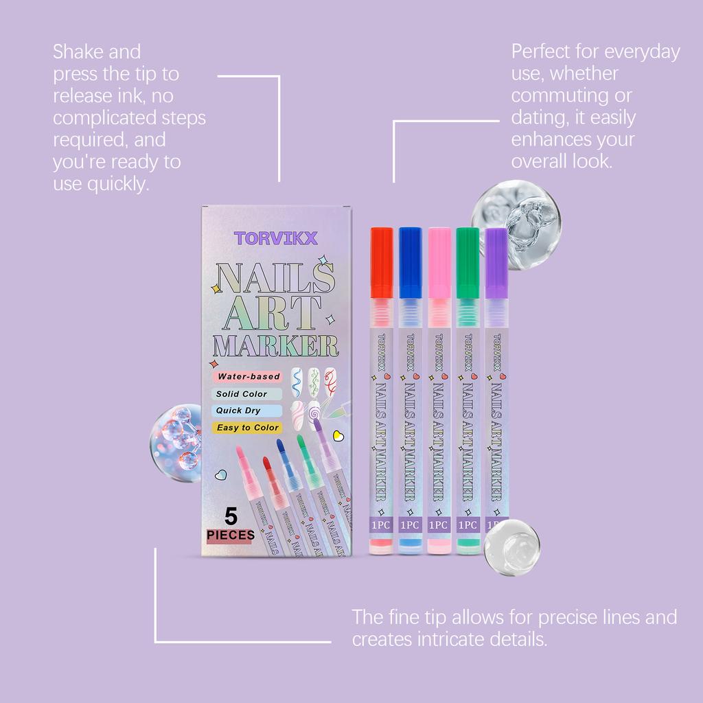 TORVIKX Nail Art Painting Pen - Bright and colorful, easy to use, suitable for various occasions, DIY-friendly, gentle and not prone to smudging