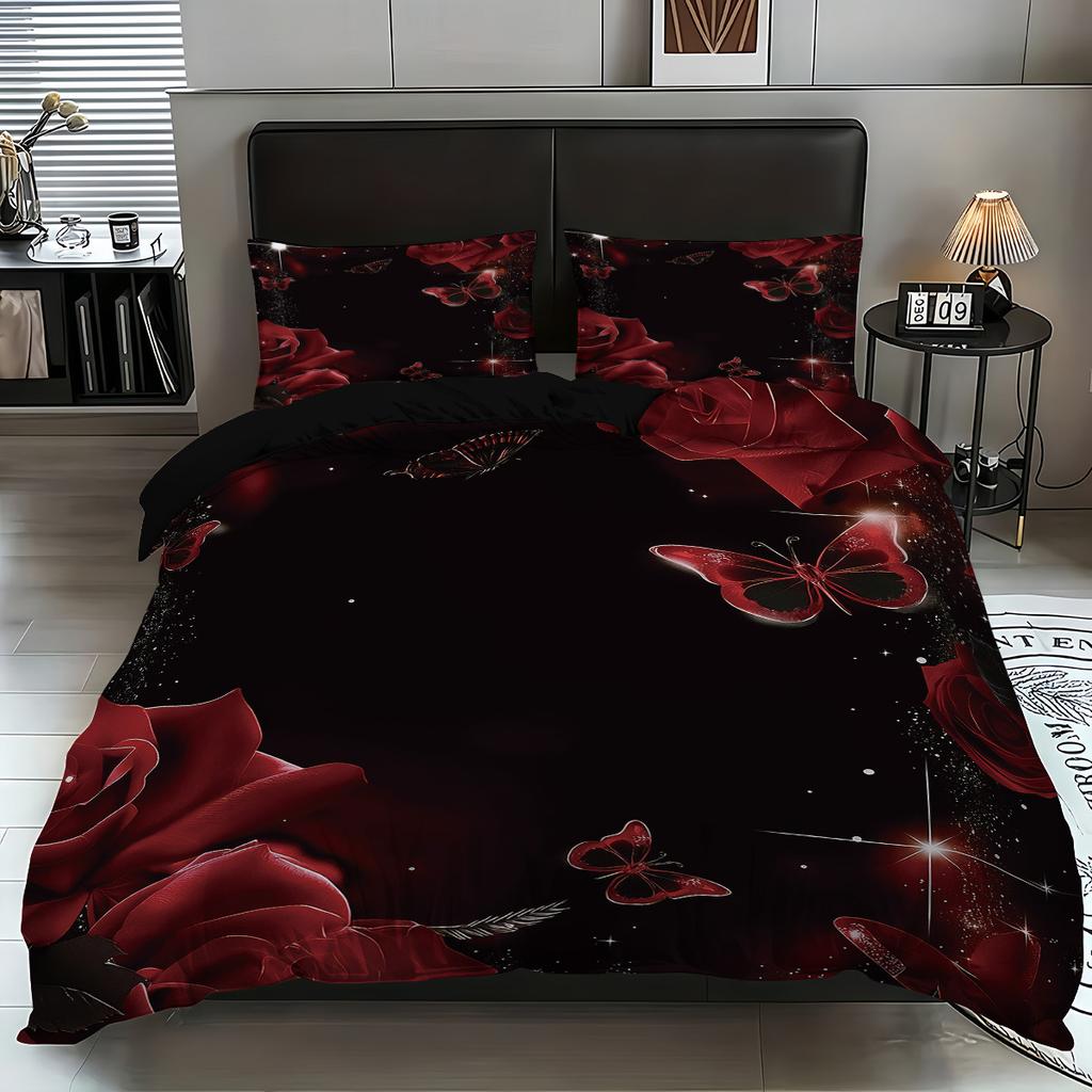 Fashionable Digital Print Butterfly Flower Duvet Cover Set -SoftComfortable Bedding with Classic Design-Ideal for