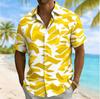Men's Color Block Irregular Geometric Print Short Sleeve Shirt, Summer Casual Vacation Turn-Down Collar Blouse, Loose Fit Top