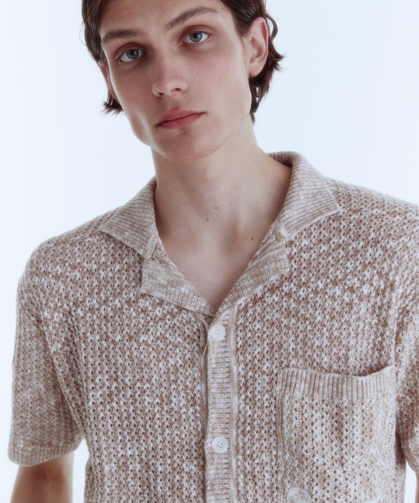 KINETO Twist Two-Tone Knit Shirt_Beige