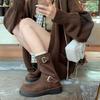Retro locomotive boots buckle new round head low tube thick-soled boots heightening short boots autumn and winter women
