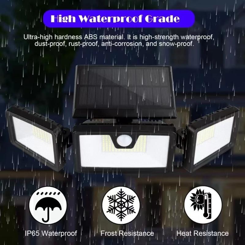 Solar Lights Outdoor 3 Heads Flood 167 LED Security Light Waterproof with PIR Motion Sensor Garden Yard Garage Street Wall Lighting