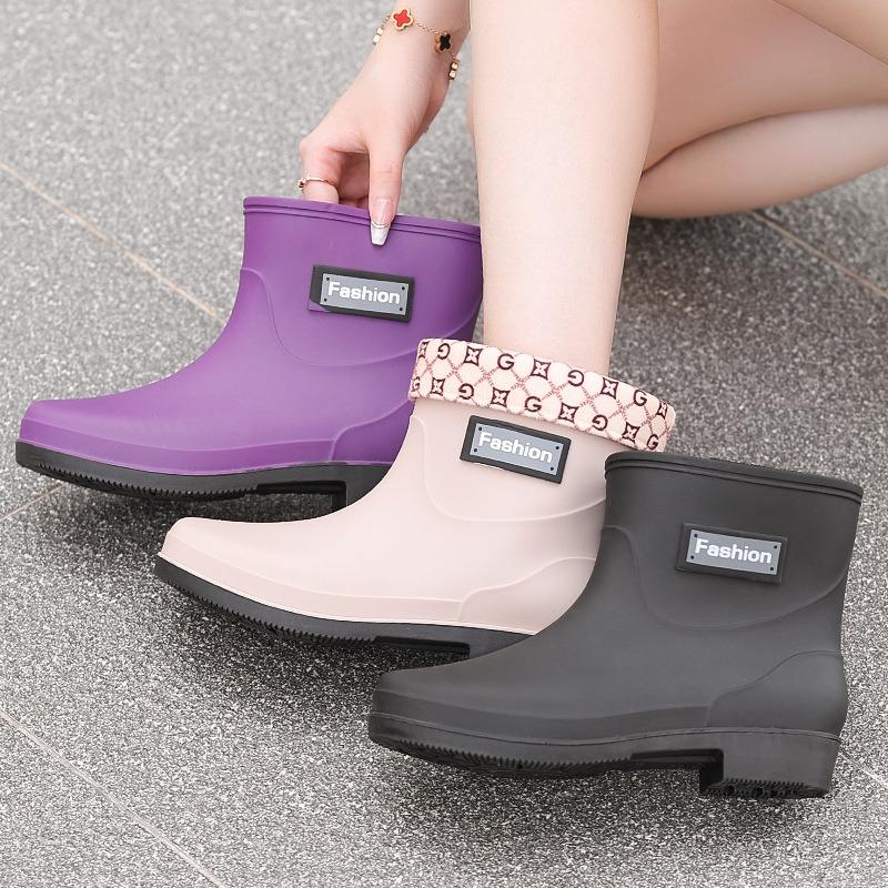 Fashion British short women's rain boots non-slip women's low tube rain shoes outdoor wading rubber shoes mother water writing kitchen shoes
