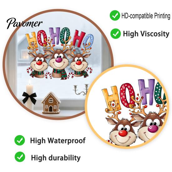 Glass Door Decor Christmas Static Cling Window Stickers, Cartoon Reindeer HOHOHO Art Decals, Surface Embellishments Festive Holiday for Home