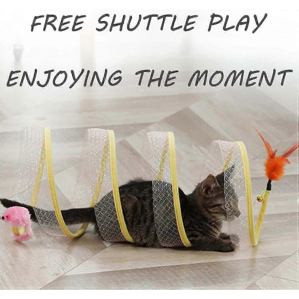 Faltbarer Katzenröhrentunnel, Katzenspielzeug für Wohnungskatzen, Katzentunneltunnelbett für Kätzchen, Katzen-Donut-Tunnel, Katzen-Federspielzeug