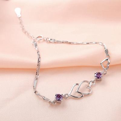 Intertwined Hearts Bracelet Copper Alloy Bracelet with Rhinestone Female Wrist Jewelry Valentine's