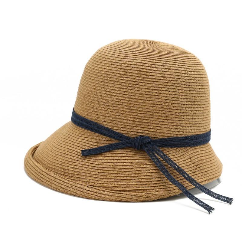Sunscreen straw hat women's summer foldable beach hat women's seaside vacation sunshade bucket hat bow basin hat