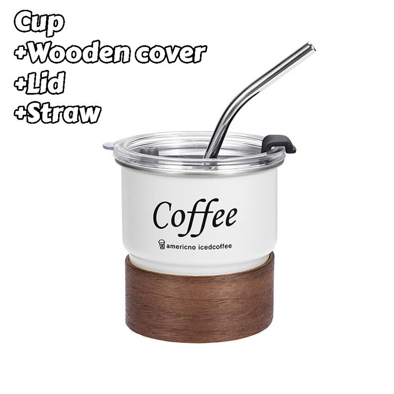 

300Ml Coffee Cup With Straw Cover Portable Stainless Steel Anti Scalding Outdoor Camping Beer Mug білий