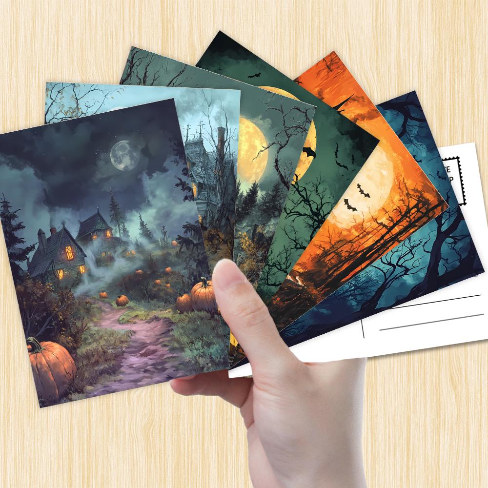 32pcs, watercolor Halloween landscape postcards, scary retro, birthday/anniversary gifts, collectible, giftable, and mailable